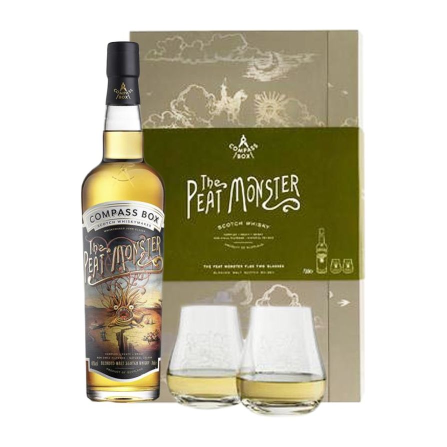 Compass Box The Peat Monster Gift Pack w/2 glasses 750 ml - Cork & Mash